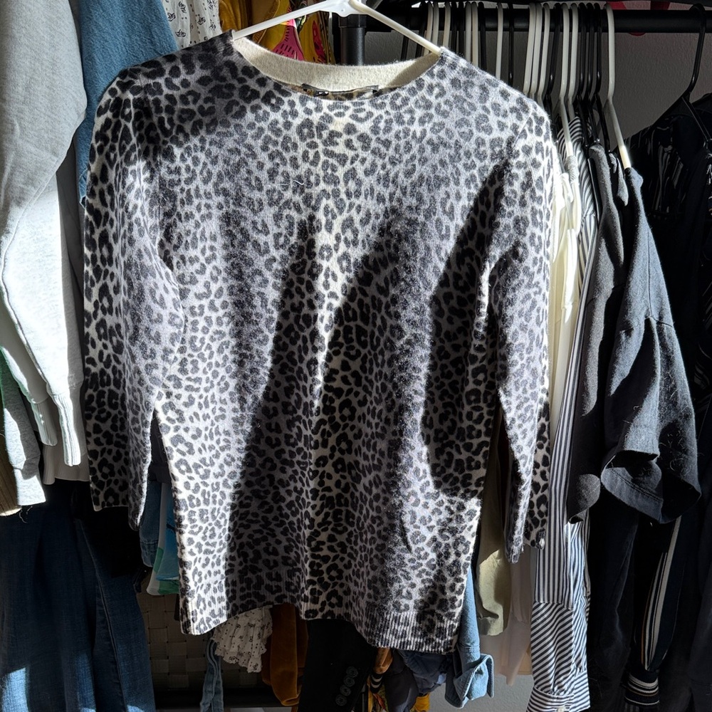 360 Cashmere Animal Print Sweater in Black and Cream